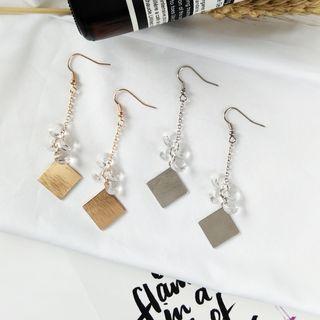 Brushed Metal Square & Bead Drop Earring