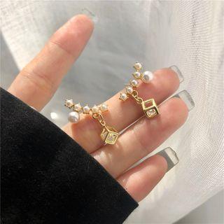 Cage Rhinestone Faux Pearl Dangle Earring 1 Pair - Earrings - One Size