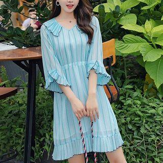 3/4-sleeve A-line Chiffon Dress