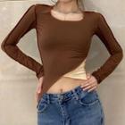 Two-tone Long Sleeve Crop Top