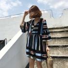 Set: Patterned 3/4-sleeve Chiffon Dress + Bandeau