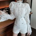 Long-sleeve Embroidered Plain Blouse