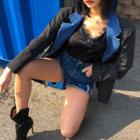 Denim Collar Double-breasted Blazer