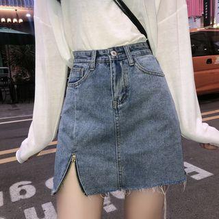 High-waist A-line Denim Skorts