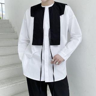 Mock Two-piece Color Panel Long-sleeve Shirt