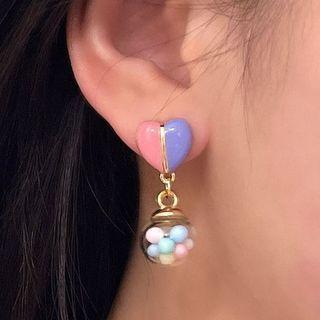 Heart Bead Glass Alloy Dangle Earring 1 Pair - Purple & Pink - One Size