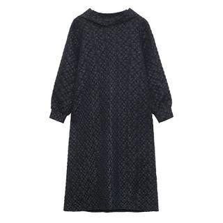 Long-sleeve Hooded Flower Print Midi Shift Dress Black - One Size