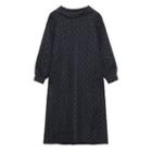 Long-sleeve Hooded Flower Print Midi Shift Dress Black - One Size