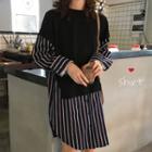 Mock Two-piece Long-sleeve Pinstriped Shirtdress As Shown In Figure - One Size