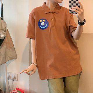 Short-sleeve Smile Print Polo Shirt