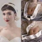 Wedding Bead Mesh Flower Headpiece White Hair Band - One Size