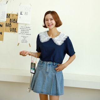 Lace-collar Cotton Top