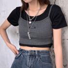 Short-sleeve Cropped T-shirt / Ribbed Cropped Camisole Top
