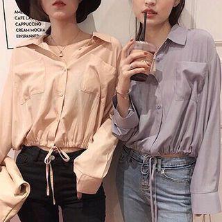 Drawstring-waist Cropped Shirt