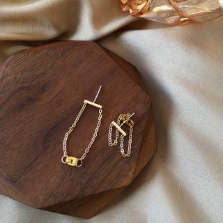 Chained Alloy Dangle Earring 1 Pair - S925 Silver Needle - Stud Earrings - Gold - One Size