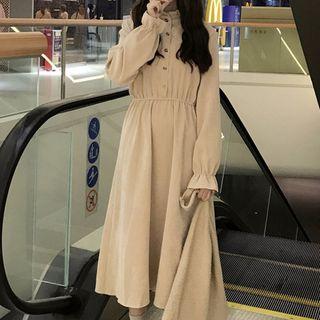 Long-sleeve Frill Collar Midi Shirt Dress