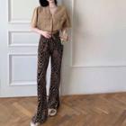 Short-sleeve Shirt / Zebra Print Wide-leg Pants