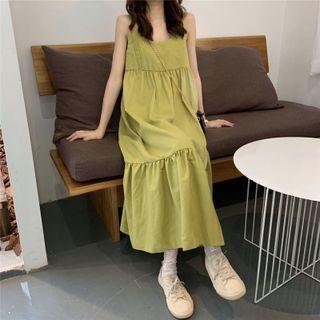 Plain Square-neck Suspender Skirt