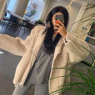 Detachable-hooded Faux-fur Boxy Jacket