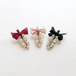 Faux Pearl Rhinestone Bow Hair Clip