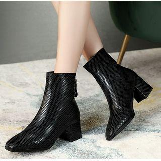 Snake Print Chunky-heel Short Boots