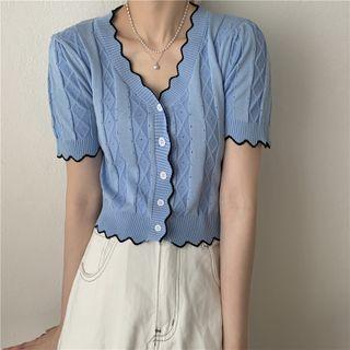 Short-sleeve Scalloped Cropped Cardigan