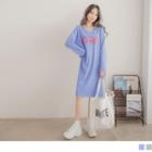 Lettering V-neck Long Sleeve T-shirt Dress
