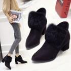 Furry-trim Chunky Heel Ankle Boots