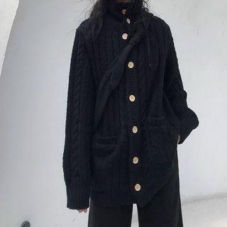 Rib-knit Buttoned Cardigan Black - One Size