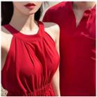 Couple Matching Short-sleeve Shirt / Halter Jumpsuit