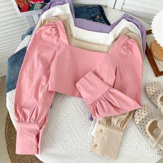 Puff-sleeve Square-neck Crop T-shirt In 9 Colors