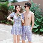 Couple Matching Short-sleeve Floral Swim Dress / Shorts