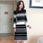 Long Sleeve Contrast Striped Knit Dress