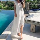 Sleeveless Ruffled Asymmetric Maxi Dress White - One Size