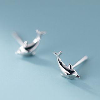 Dolphin Ear Stud 1 Pair - Earrings - Silver - One Size