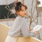 Bow Accent Striped Shirt Grayish Blue - One Size