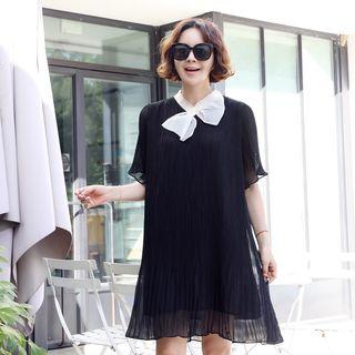 Contrast-bow Pleated Dress