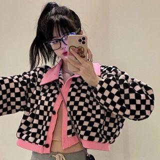 Checkerboard Cardigan Pink & Black - One Size