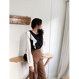 Plus Size Knit-panel Ruffled Blouse