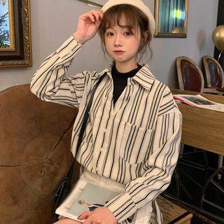 Mock Two Piece Long-sleeve Striped Shirt