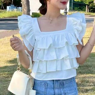 Square Neck Ruffled Tank Top