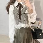 Plain Blouse / Argyle Camisole Top / Mini A-line Skirt