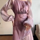 Open-back Balloon-sleeve Maxi A-line Dress