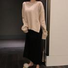Plain Knit Top / Pleated Midi Skirt