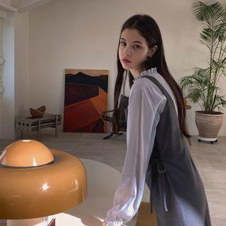 [cle.] Tie-waist Long Pinafore Dress