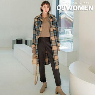 Dip-back Flap Plaid Long Shirt
