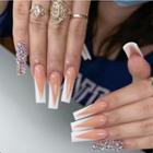 Contrast Trim Pointed Faux Nail Tips Z-262 - White & Tangerine - One Size