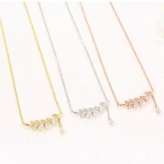 925 Sterling Silver Rhinestone Leaf Necklace