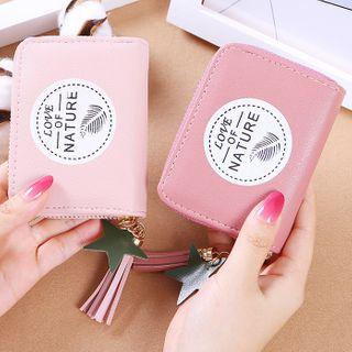 Faux Leather Leaf Lettering Short Wallet