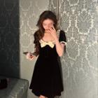 Short-sleeve Lace Trim Bow A-line Dress